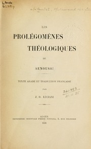 Les prolégomènes théologiques de Senoussi;