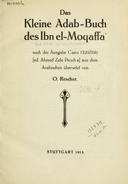 Das Kleine Adab-Buch des Ibn el-Moqaffa