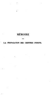 Mémoire sur la propagation des chiffres indiens