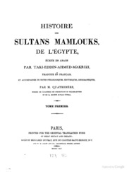 Histoire des Sultans Mamlouks de l'Égypte