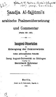 Saadja Al-fajjûmi's arabische Psalmenübersetzung und Commentar (Psalm 125-150)