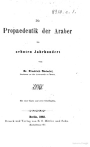 Die Propaedeutik der Araber in zehnten Jahrhundert