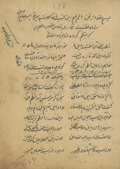 نسب نامه حضرت پیر خواجه بهادر بن شاه نقشبندی بخاری