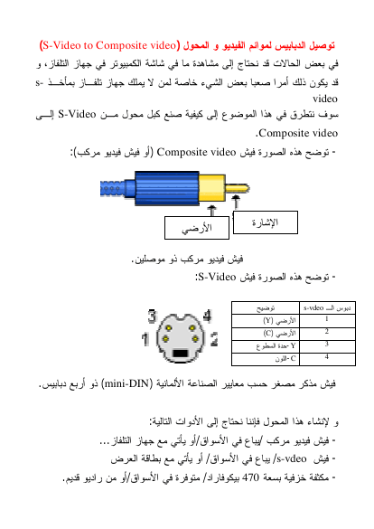 توصيل الدبابيس لموائم الفيديو و المحول (S-Video to Composite video)