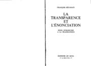 François Récanati La Transparence Et L'énonciation Seuil ( 1979)
