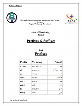كتاب عن الـ Medical Prefixes and Suffixes