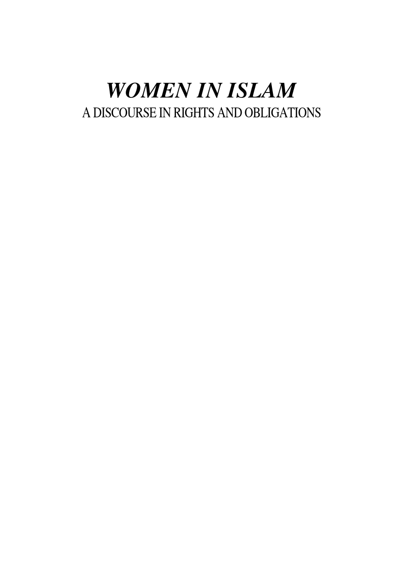 WOMEN in ISLAM - A DISCOURSE IN RIGHTS AND OBLIGATIONS