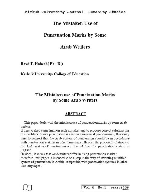 الاستخدام الخاطئ لعلامات التنقيط لدى عدد من الكتاب العرب، The Mistaken use of punctuation marks by some Arab writers