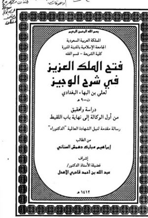 فتح الملك العزيز في شرح الوجيز لعلي بن البهاء البغدادي دراسة وتحقيق من أول كتاب الوكالة إلى نهاية باب اللقيط